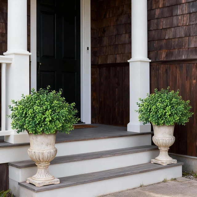 Alt view image 3 of 7 - 2 Sets of Artificial Boxwood Topiary Trees for Front Door Decoration(Green)