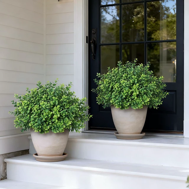 Alt view image 2 of 7 - 2 Sets of Artificial Boxwood Topiary Trees for Front Door Decoration(Green)