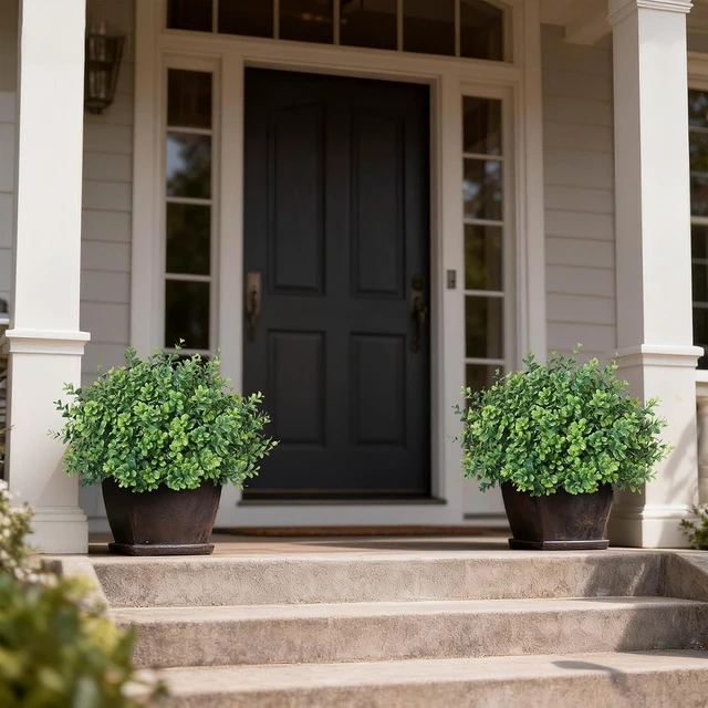 Alt view image 7 of 7 - 2 Sets of Artificial Boxwood Topiary Trees for Front Door Decoration(Green)
