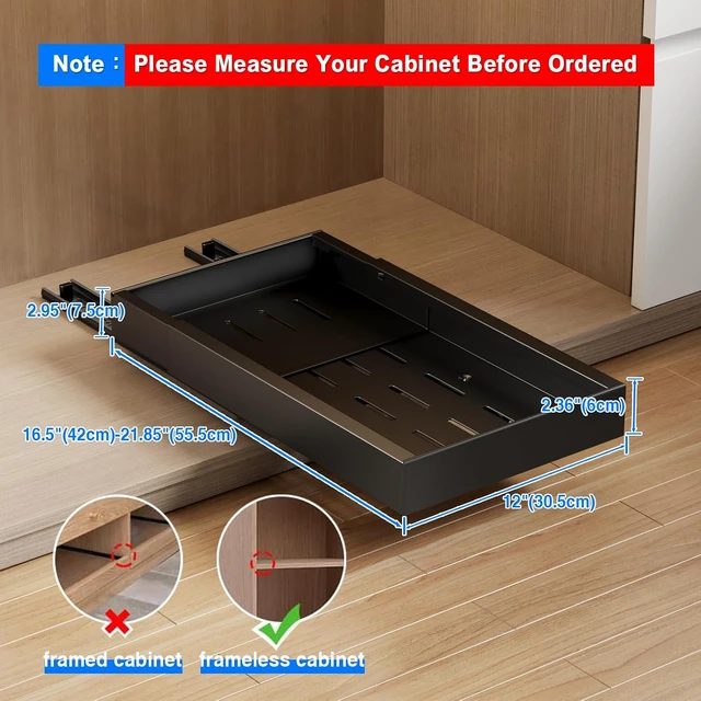 Alt view image 6 of 6 - 2 Pack Pull Out Cabinet Organizer,21.8" Deep Slide Out Drawer for Cabinets Adhesive Pull Out Drawers Heavy Duty Pull Out Shelves for Kitchen,Cupboard,Pantry,Bathroom-Black
