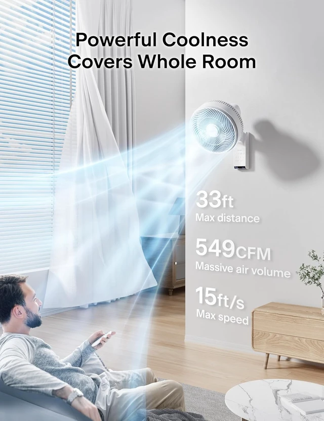 Alt view image 2 of 7 - 12 inch Indoor Oscillating Wall Mount Fan with Remote, White