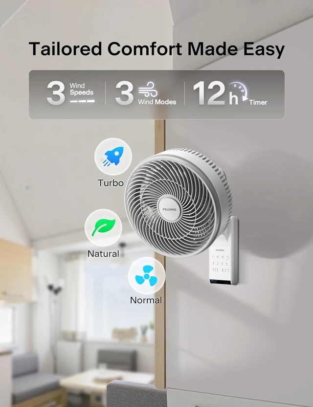 Alt view image 4 of 7 - 12 inch Indoor Oscillating Wall Mount Fan with Remote, White
