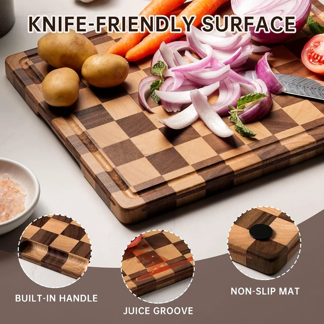Alt view image 3 of 7 - Checkered Cutting Board Set, Walnut Wood Cutting Boards for Kitchen