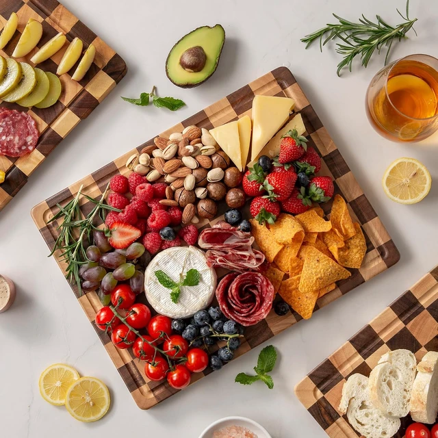 Alt view image 2 of 7 - Checkered Cutting Board Set, Walnut Wood Cutting Boards for Kitchen