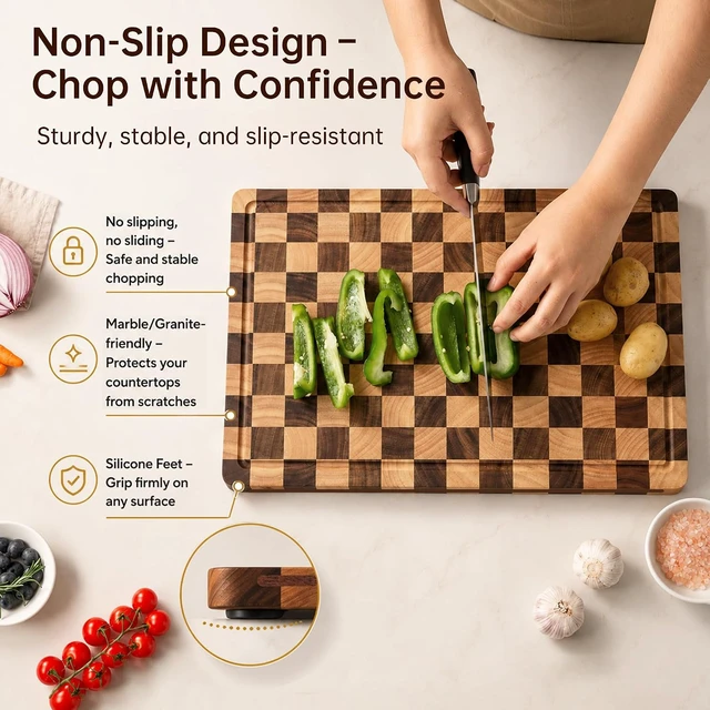 Alt view image 4 of 7 - Checkered Cutting Board Set, Walnut Wood Cutting Boards for Kitchen