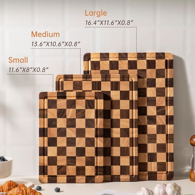 Alt view image 5 of 7 - Checkered Cutting Board Set, Walnut Wood Cutting Boards for Kitchen