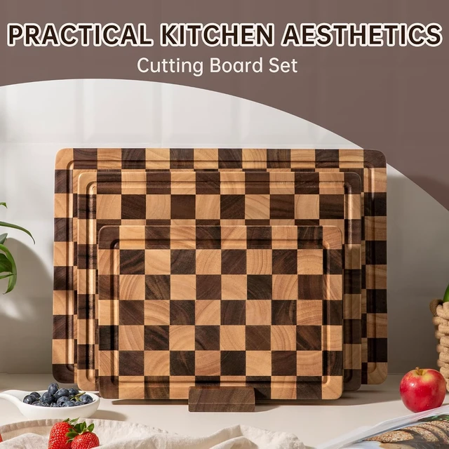 Alt view image 7 of 7 - Checkered Cutting Board Set, Walnut Wood Cutting Boards for Kitchen
