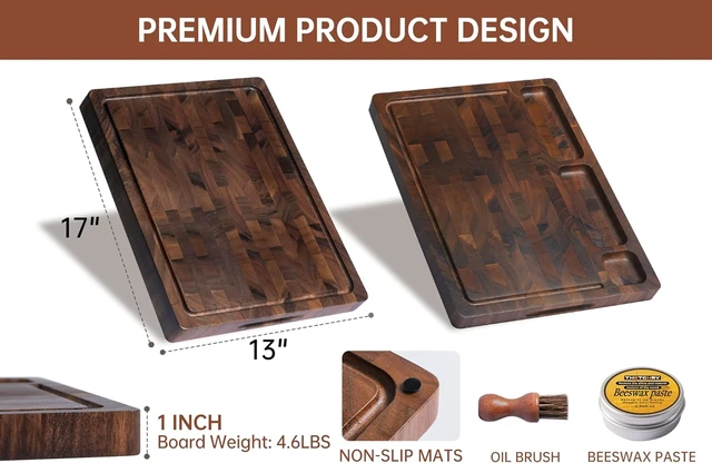 Alt view image 5 of 7 - Walnut Cutting Boards for Kitchen Solid Wood End Grain 17"×13"×1"