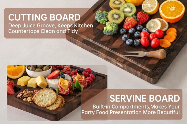 Alt view image 7 of 7 - Walnut Cutting Boards for Kitchen Solid Wood End Grain 17"×13"×1"