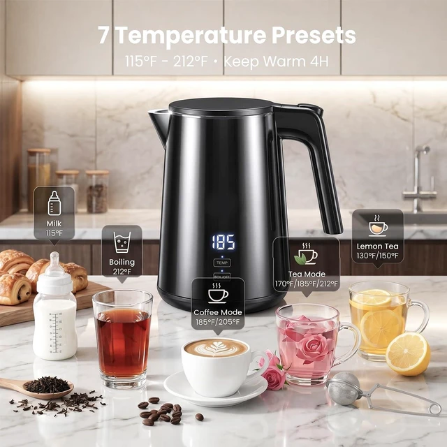 Alt view image 4 of 7 - Electric Kettle 1.0L, 1200W Fast Boiling, 7 Temp Settings & 4H Keep Warm