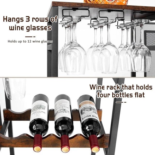 Alt view image 2 of 7 - Versatile Liquor Stand for Home Bar, Wine Rack Freestanding Floor, Mini Bar Table for Liquor Whiskey Wine, 3-Tier Trapezoidal Liquor Bottle Display Shelf with Glass Holder and Fences(Patent Pending)