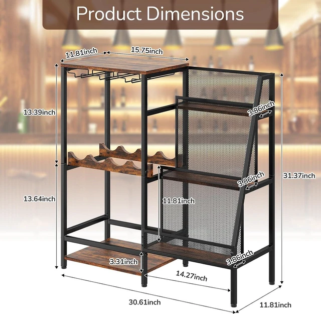 Alt view image 6 of 7 - Versatile Liquor Stand for Home Bar, Wine Rack Freestanding Floor, Mini Bar Table for Liquor Whiskey Wine, 3-Tier Trapezoidal Liquor Bottle Display Shelf with Glass Holder and Fences(Patent Pending)