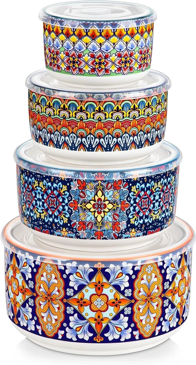 Main image of SIMI Serving Bowls with Lids, Ceramic Mixing Bowls Set of 4, Boho