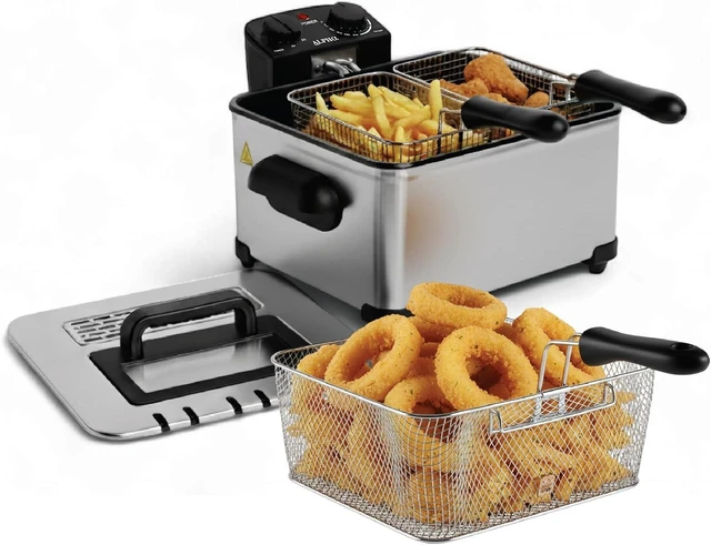 Main image of Electric Deep Fryer 4.5L Deep Fryer with Basket with 2-Quart and 4-Quart Baskets High-Grade Stainless Steel Temperature Control and Timer Ideal for Fried Chicken, Fries