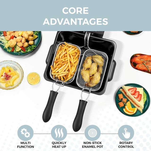 Alt view image 3 of 7 - Electric Deep Fryer 4.5L Deep Fryer with Basket with 2-Quart and 4-Quart Baskets High-Grade Stainless Steel Temperature Control and Timer Ideal for Fried Chicken, Fries