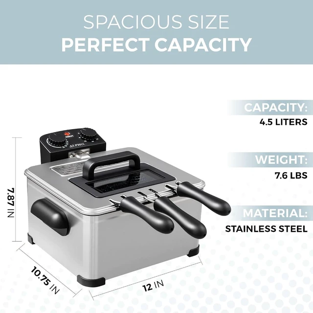 Alt view image 4 of 7 - Electric Deep Fryer 4.5L Deep Fryer with Basket with 2-Quart and 4-Quart Baskets High-Grade Stainless Steel Temperature Control and Timer Ideal for Fried Chicken, Fries