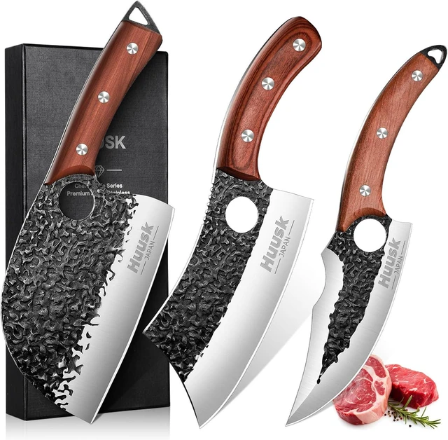 Main image of Kitchen Knife Set - Hand Forged Viking Chef Knives for Meat, Men Gift