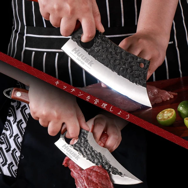 Alt view image 3 of 7 - Kitchen Knife Set - Hand Forged Viking Chef Knives for Meat, Men Gift