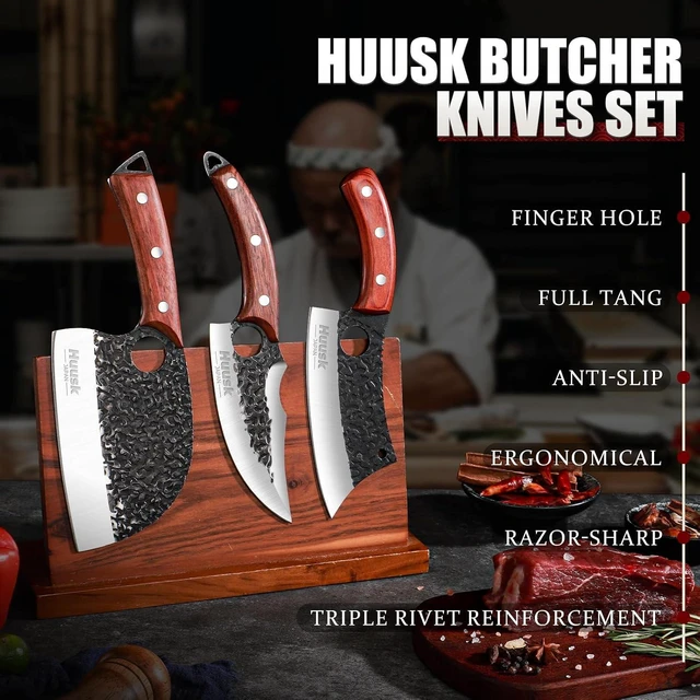 Alt view image 6 of 7 - Kitchen Knife Set - Hand Forged Viking Chef Knives for Meat, Men Gift