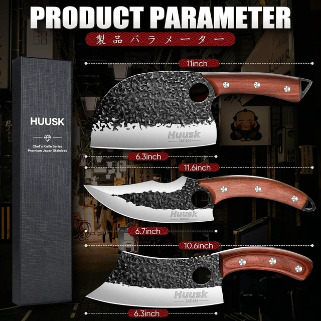 Alt view image 7 of 7 - Kitchen Knife Set - Hand Forged Viking Chef Knives for Meat, Men Gift