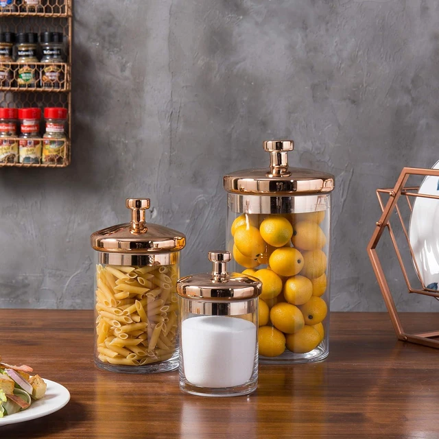 Alt view image 6 of 7 - Glass Apothecary Cookie Jar Set with Copper Lid