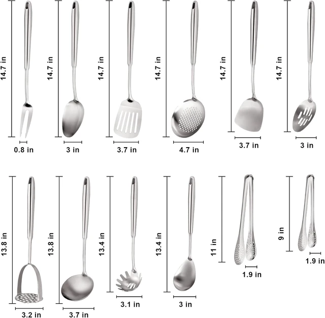 Alt view image 2 of 6 - Stainless Steel Kitchen Utensils Set 18 10 Stainless Steel Cooking Utensils Set - 12 PCS Large Metal Cooking Utensil Tools Set