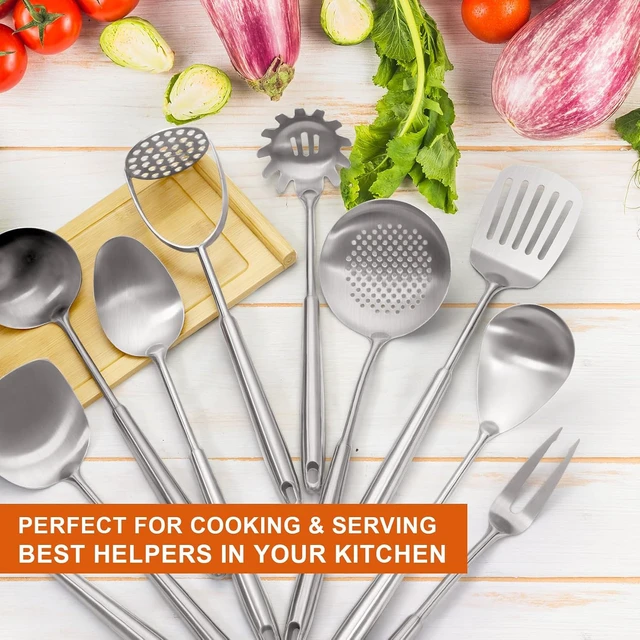 Alt view image 4 of 6 - Stainless Steel Kitchen Utensils Set 18 10 Stainless Steel Cooking Utensils Set - 12 PCS Large Metal Cooking Utensil Tools Set