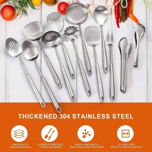 Alt view image 6 of 6 - Stainless Steel Kitchen Utensils Set 18 10 Stainless Steel Cooking Utensils Set - 12 PCS Large Metal Cooking Utensil Tools Set