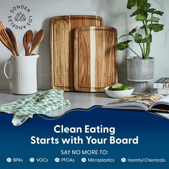 Alt view image 4 of 7 - Sonder LA Doheny Duo Small Acacia Wood Cutting Board Set, 14x10x1 & 12x8x1"
