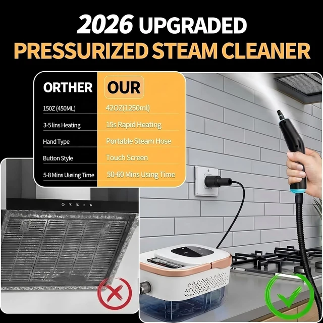 Alt view image 3 of 4 - Steam Cleaner, 6 Steam Levels, 42oz Tank & 11 Pieces Accessories, 1500W High-Temperature Steam Cleaner for Home, Handheld Steamer for cleaning Grout,Tile,Kitchen,Bathroom,Car