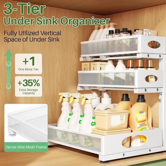 Alt view image 3 of 7 - Under Sink Organizer 3-Tier Slide Out Drawer for Bathroom 2-Pack