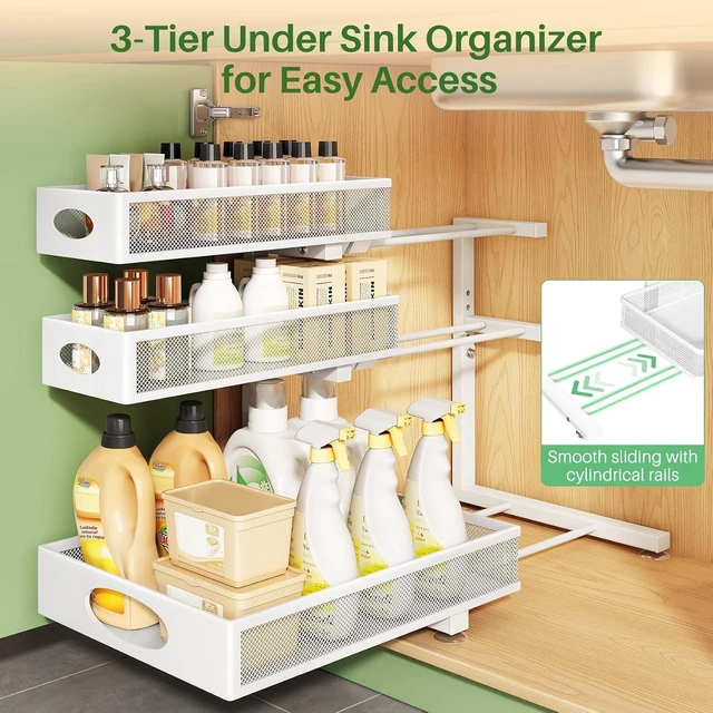 Alt view image 4 of 7 - Under Sink Organizer 3-Tier Slide Out Drawer for Bathroom 2-Pack