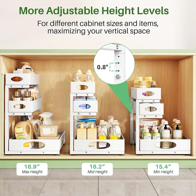Alt view image 5 of 7 - Under Sink Organizer 3-Tier Slide Out Drawer for Bathroom 2-Pack