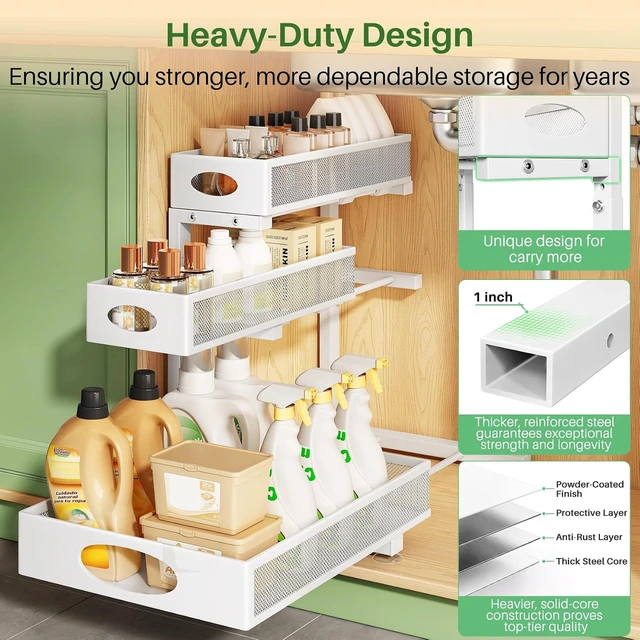 Alt view image 6 of 7 - Under Sink Organizer 3-Tier Slide Out Drawer for Bathroom 2-Pack