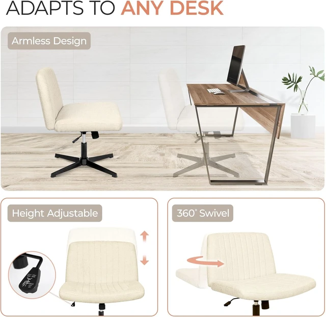 Alt view image 6 of 7 - Criss Cross Chair, Wide Fabric Vanity Seat, Beige No Wheel