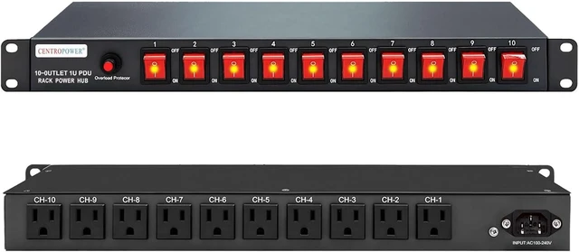 Main image of 1U PDU Horizontal Rackmount Power Strip - Overload Protector