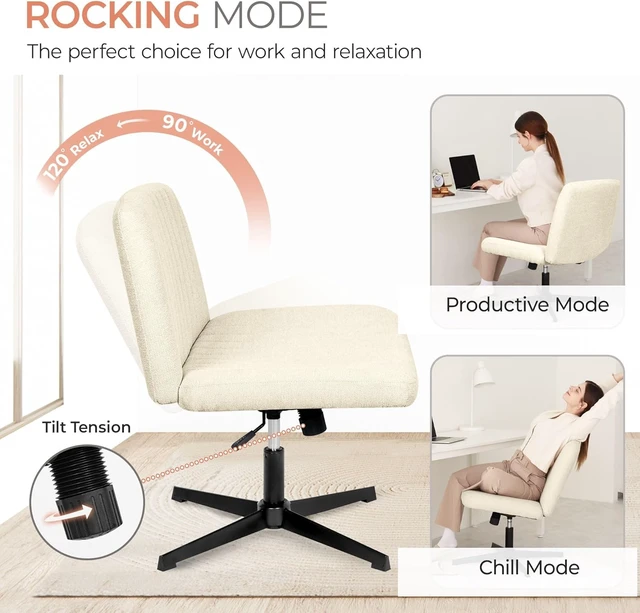 Alt view image 5 of 7 - Criss Cross Chair, Wide Fabric Vanity Seat, Beige No Wheel