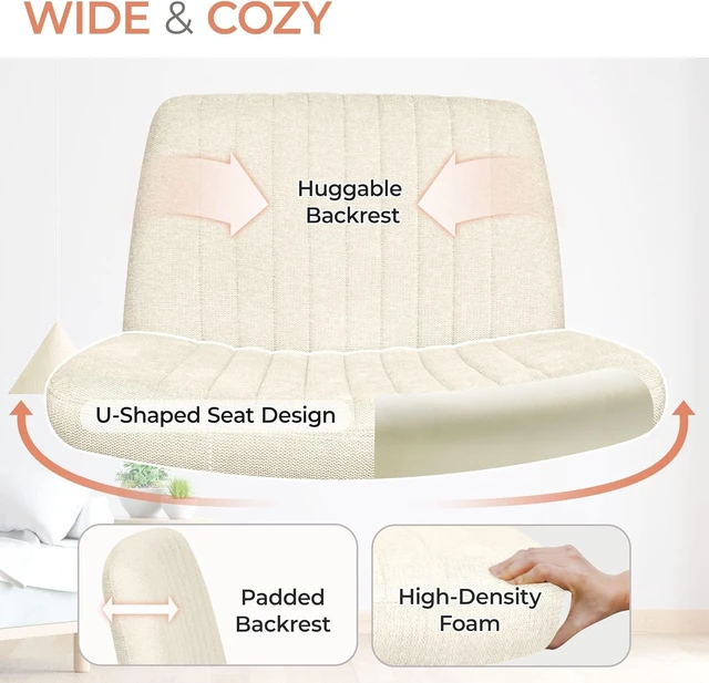 Alt view image 4 of 7 - Criss Cross Chair, Wide Fabric Vanity Seat, Beige No Wheel