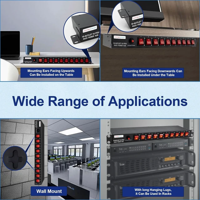 Alt view image 4 of 7 - 1U PDU Horizontal Rackmount Power Strip - Overload Protector