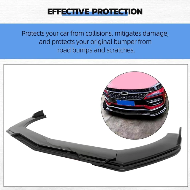 Alt view image 4 of 7 - Universal Front Lip for Car,Glossy Black Front Bumper Lip, ABS Adjustable Sharp Corner Front Bumper Lip Splitter Protector Replacement for Most Vehicle (Glossy Black w/Black)