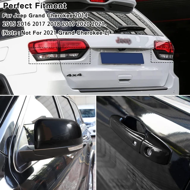Alt view image 2 of 7 - Tail Light Lamp Cover & Mirror Covers & Door Handle Covers Trim Bezel Glossy Cover Trim Exterior Accessories For Jeep Grand Cherokee 2014-2021(Black)