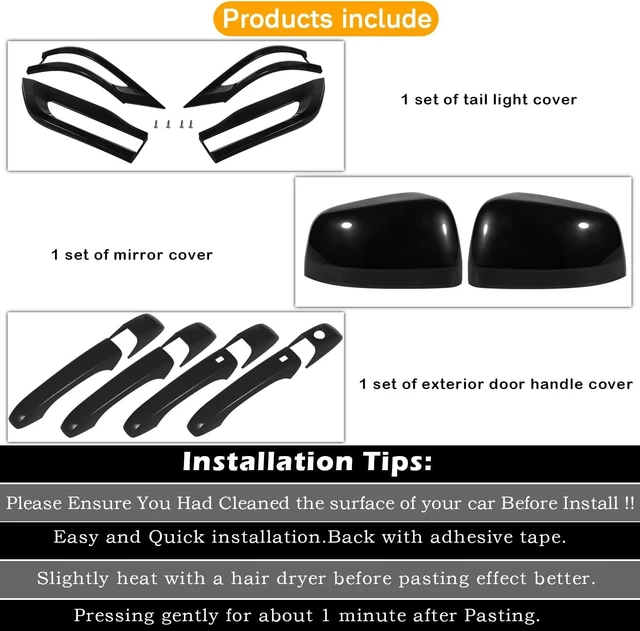 Alt view image 4 of 7 - Tail Light Lamp Cover & Mirror Covers & Door Handle Covers Trim Bezel Glossy Cover Trim Exterior Accessories For Jeep Grand Cherokee 2014-2021(Black)