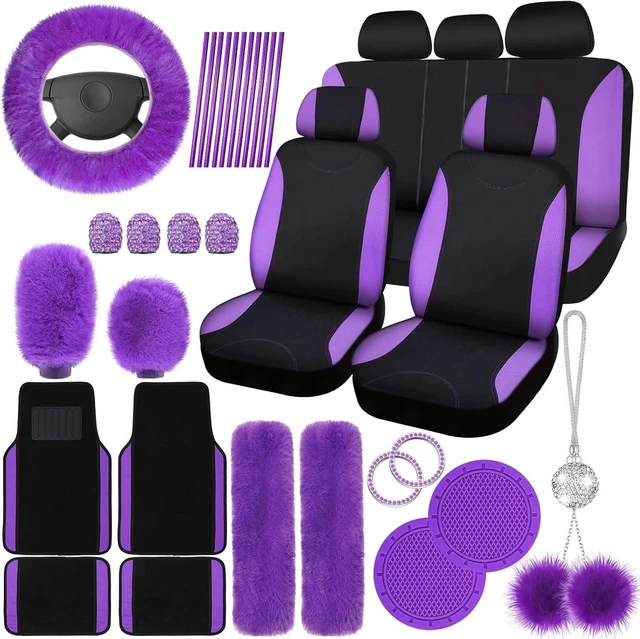 Main image of 47 Car Seat Cover Full Set Car Accessories for Women, Purple Black