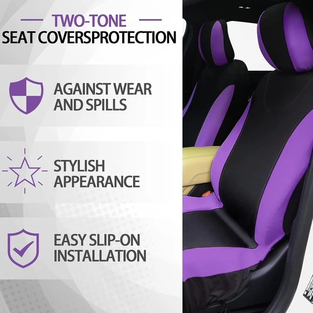 Alt view image 3 of 7 - 47 Car Seat Cover Full Set Car Accessories for Women, Purple Black