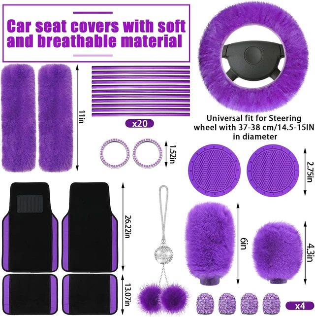 Alt view image 5 of 7 - 47 Car Seat Cover Full Set Car Accessories for Women, Purple Black