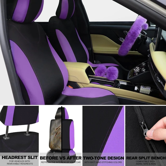 Alt view image 6 of 7 - 47 Car Seat Cover Full Set Car Accessories for Women, Purple Black