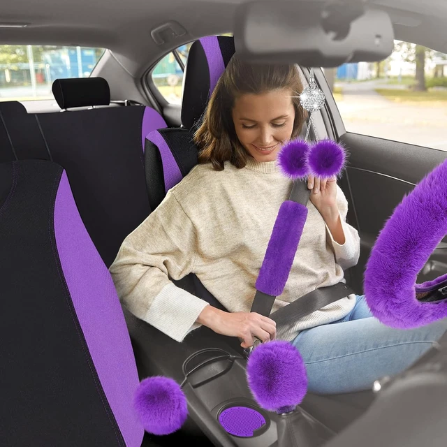 Alt view image 7 of 7 - 47 Car Seat Cover Full Set Car Accessories for Women, Purple Black
