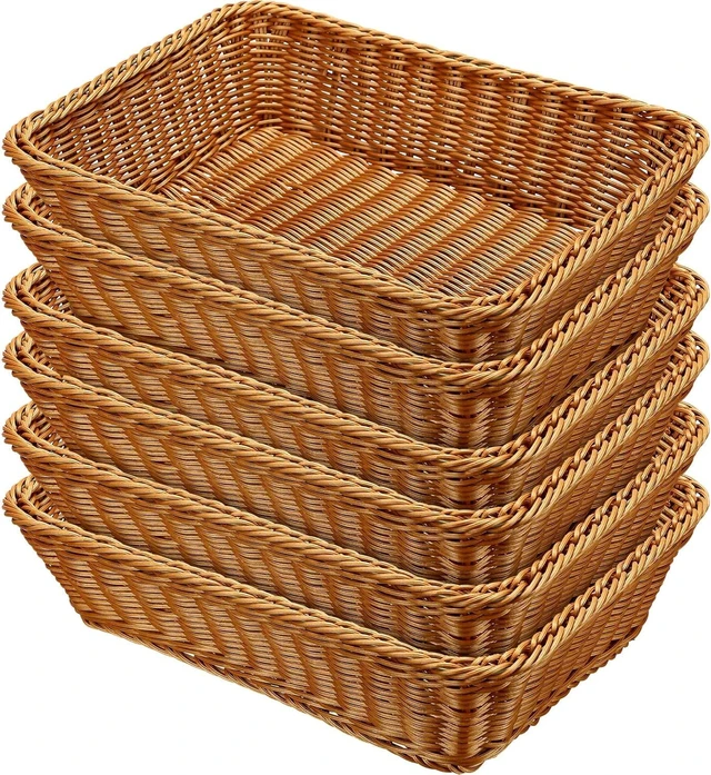 Main image of 6 Pack Wicker Bread Baskets Woven Serving Basket, 15.8 Inch