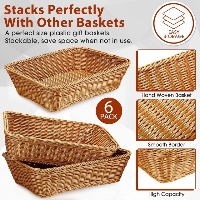 Alt view image 3 of 6 - 6 Pack Wicker Bread Baskets Woven Serving Basket, 15.8 Inch
