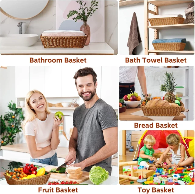 Alt view image 4 of 6 - 6 Pack Wicker Bread Baskets Woven Serving Basket, 15.8 Inch